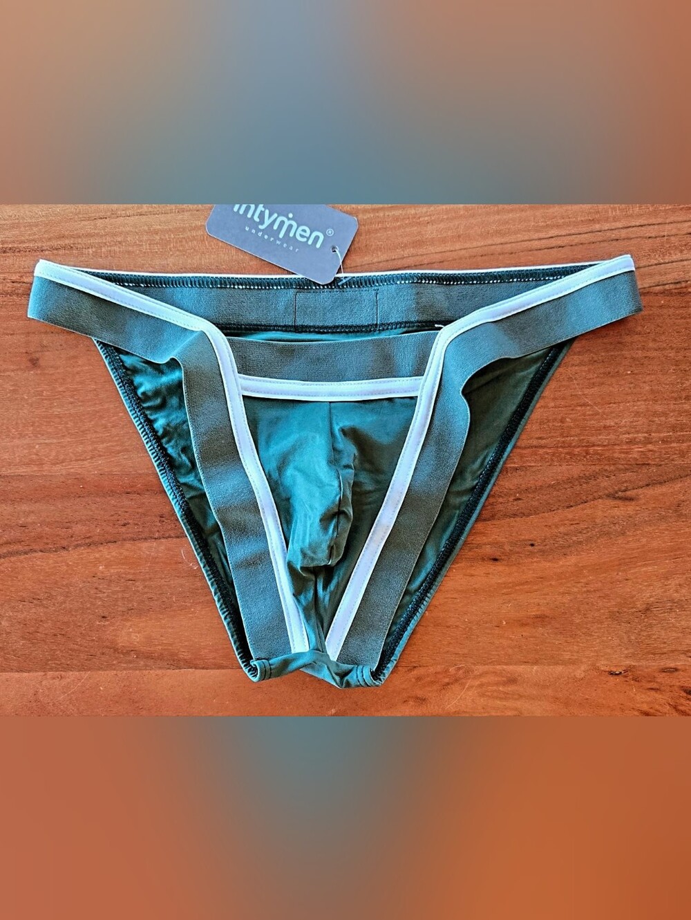 Mens Olive Green Bikini with White Trim